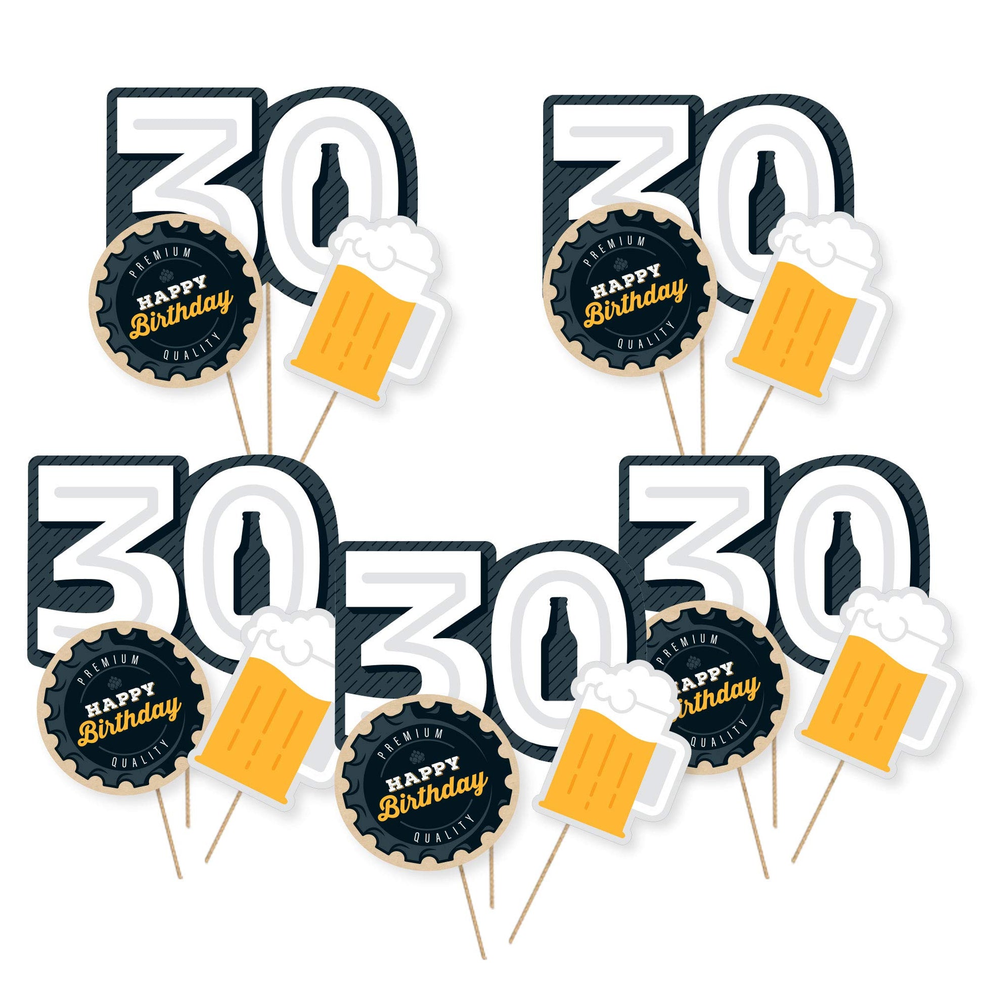 Big Dot of Happiness Cheers and Beers to 30 Years - 30th Birthday Party Centerpiece Sticks - Table Toppers - Set of 15