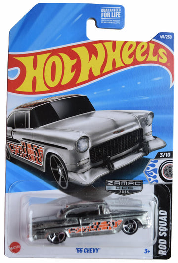 Hot Wheels Zamac '55 Chevy, Rod Squad 3/10 [Silver] 45/250