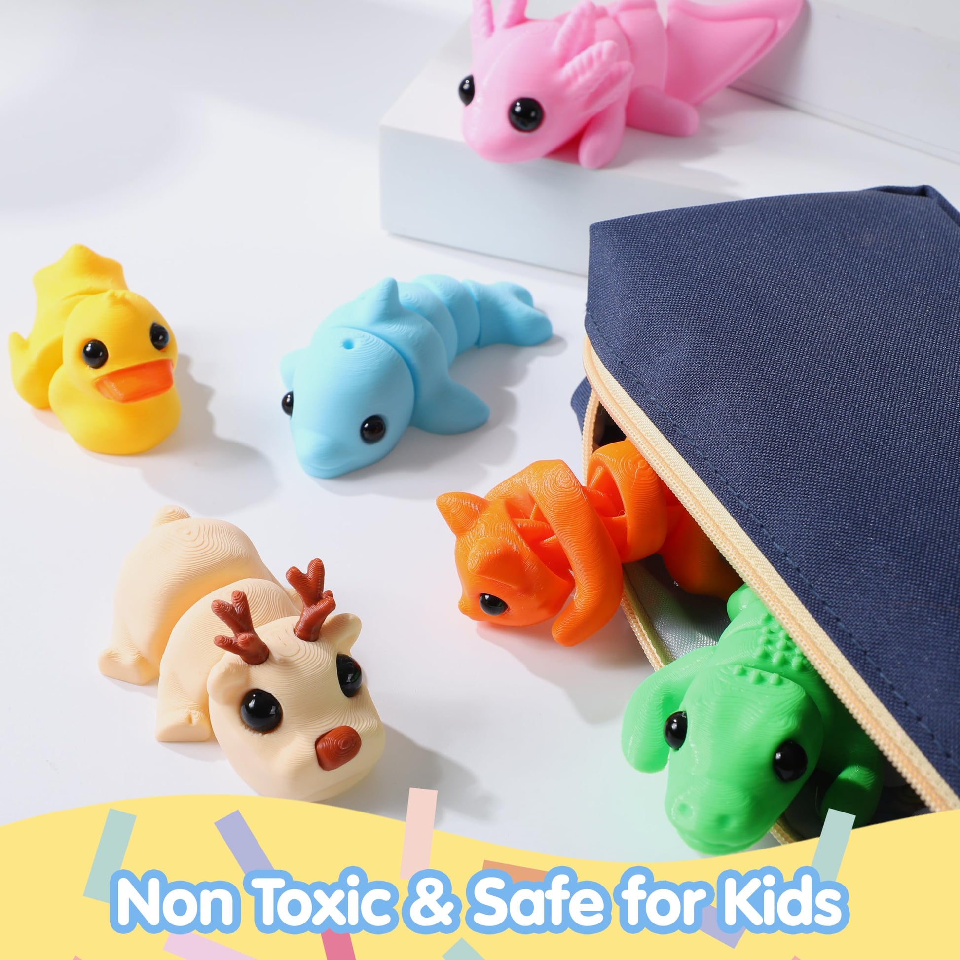 JOYIN 12 Pcs 3D Printed Animals Set, Mini Animals 3D Printed Toys - Cute Articulated Flexible Figurines Fidget Toys for Party Favors Birthday Gifts