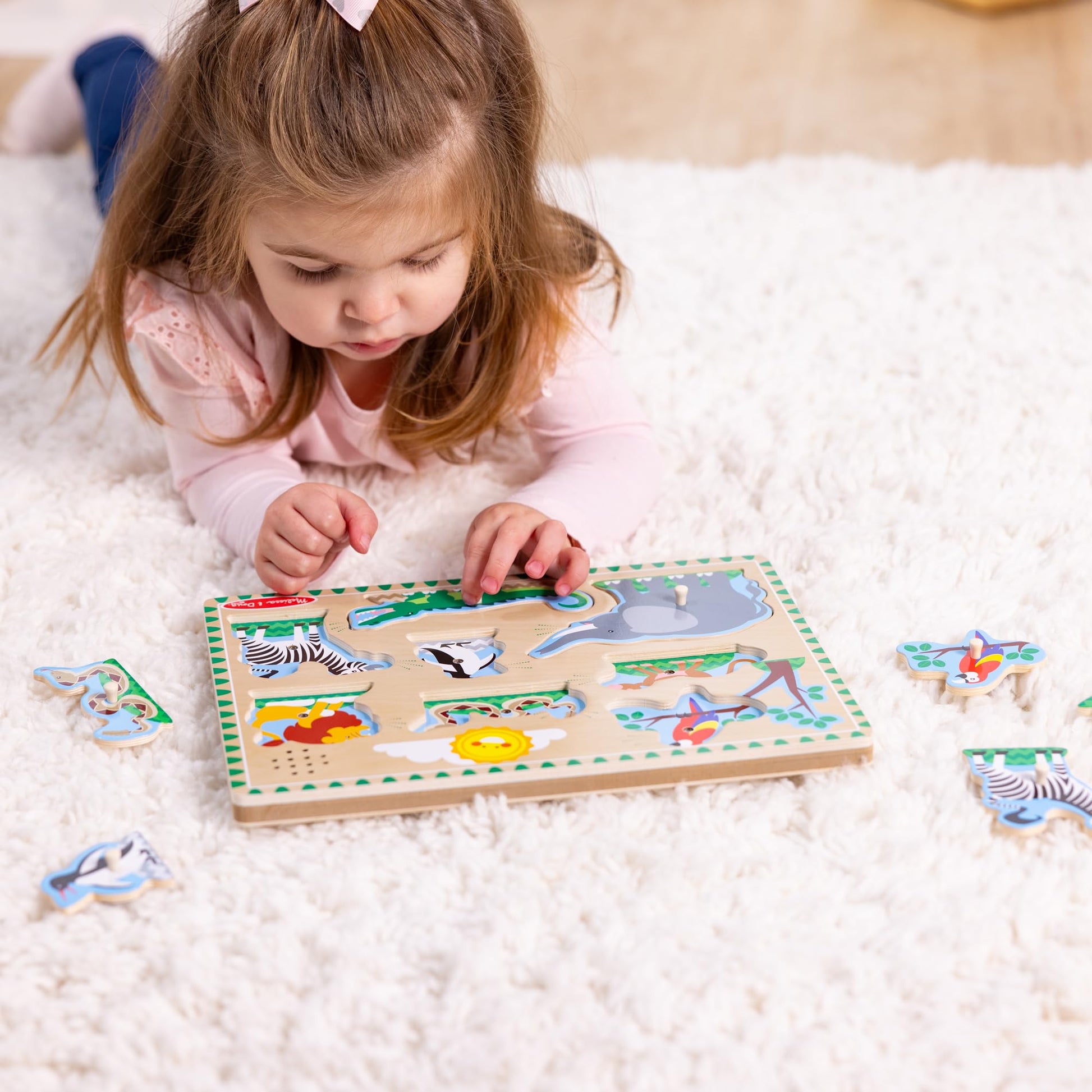 Melissa & Doug Zoo Animals Sound Puzzle - 8-Piece Wooden Peg Puzzle with Light-Activated Sounds, Music Learning Toy for Toddlers and Preschoolers Ages