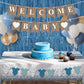 18PCS Dusty Blue Baby Shower Decorations with Banner Clothes Banner Tablecloth Decor Set