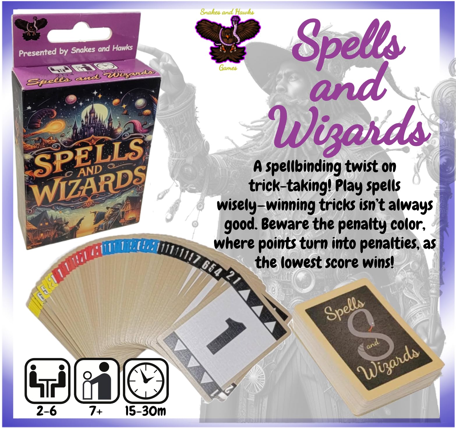 Spells and Wizards Card Game, 2-6 Player Trick Taking Card Game for Family