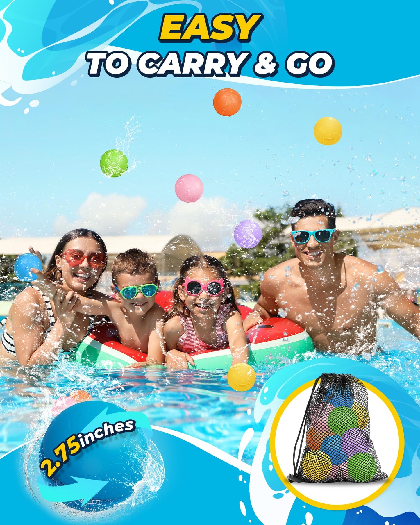 12PCS Reusable Water Balloons: Water Balloons for Kids Adult - Summer Outdoor Pool Beach Toys - 12 Pack Soft Water Bombs - Quick Fill Self Sealing