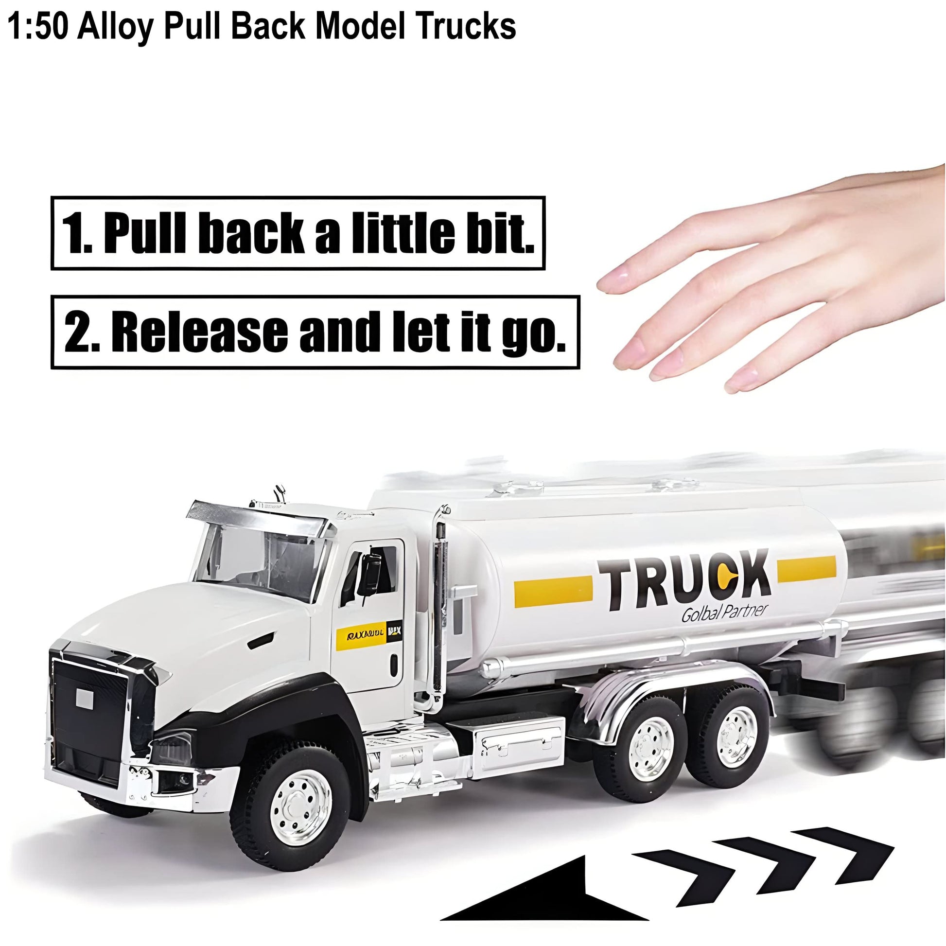 3 Pack City Diecast Semi Trucks Transport Set - Big Toy Garbage Truck, Oil Tanker, & Transport Vehicle Toy with Pull Back Action - 1/50 Scale Metal
