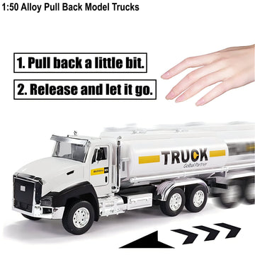 3 Pack City Diecast Semi Trucks Transport Set - Big Toy Garbage Truck, Oil Tanker, & Transport Vehicle Toy with Pull Back Action - 1/50 Scale Metal