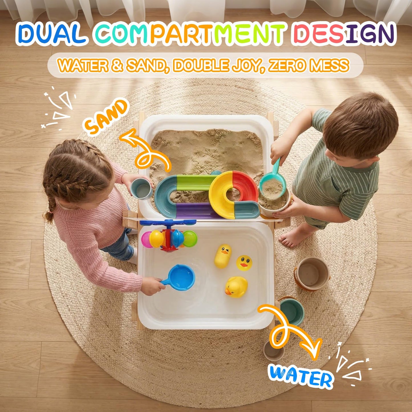 ZMLBTF Sand and Water Table for Toddlers, Wooden Activity Sensory Table