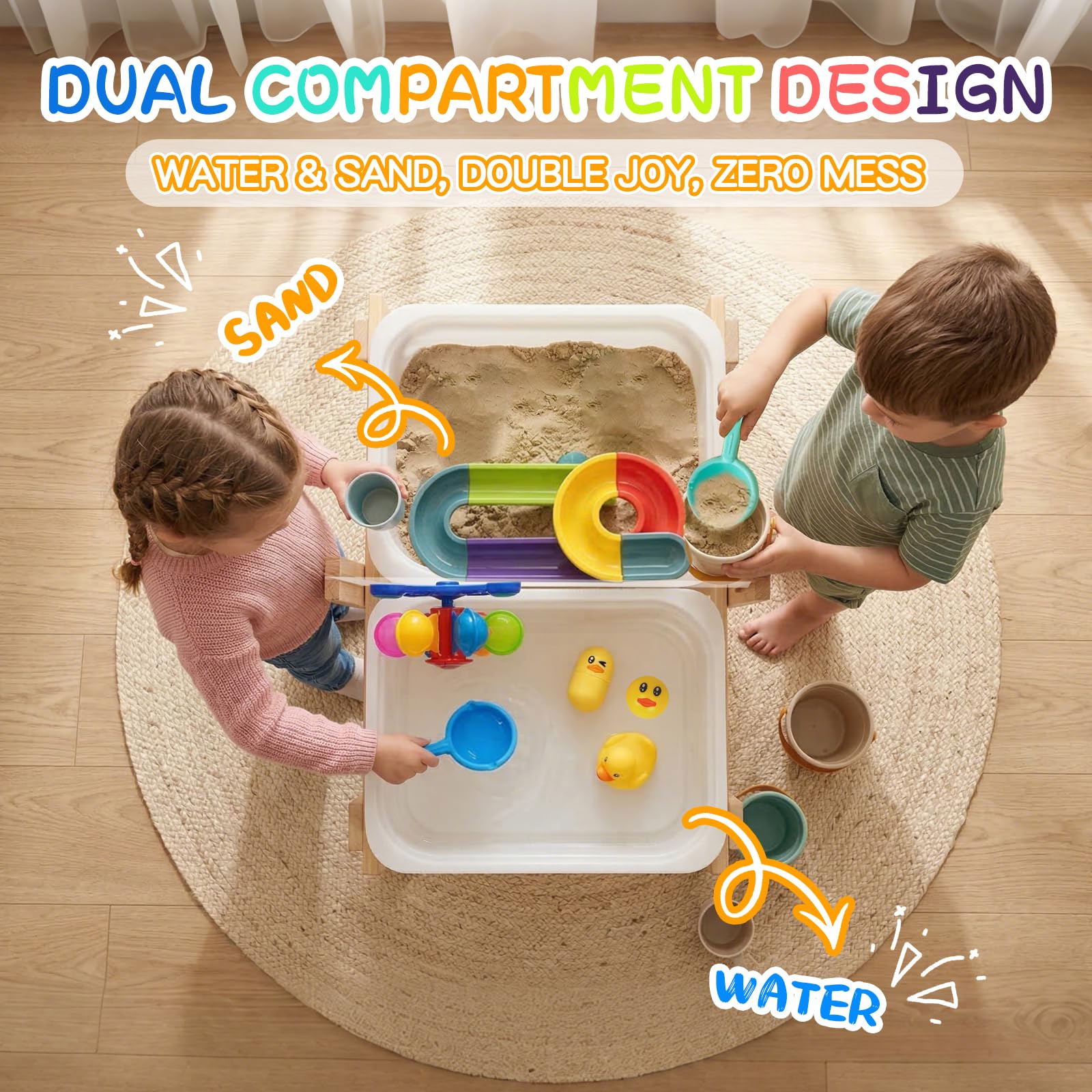 ZMLBTF Sand and Water Table for Toddlers, Wooden Activity Sensory Table