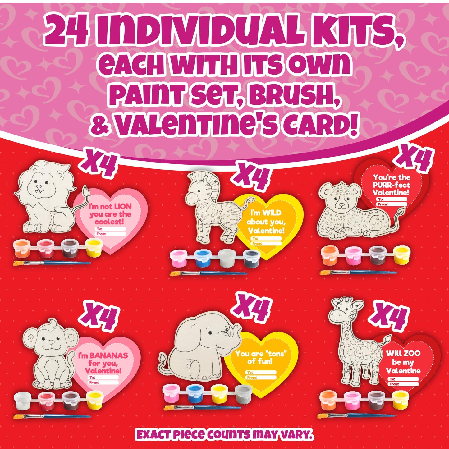 Zoo Animals Wood Painting Kits (24 ct) - Goodie Bag Party Favors for Kids Birthday Party & School Classroom Prizes - Each Craft Comes w Brush & Paints