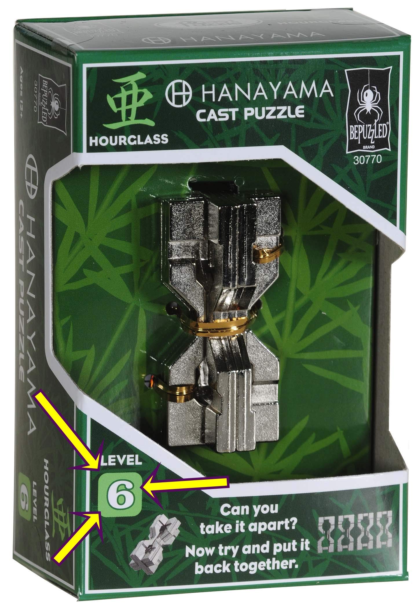 Hourglass Hanayama Brain Teaser Puzzle, New 2019 Release, Level 6 Difficulty Rating, RED Velveteen Pouch