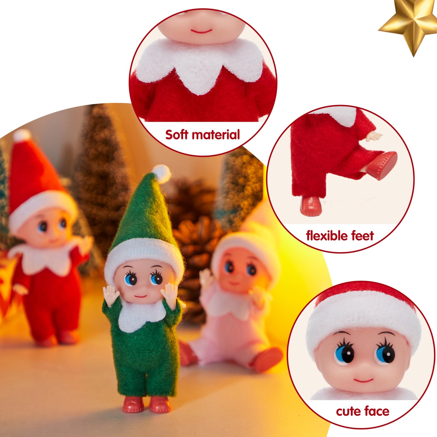 JOYIN Christmas 3PCS Tiny Elf Doll Christmas with 1 red,1 Green and 1 Pink elf Doll,Holiday Decoration Accessories Tiny Gift for Girls Boys Kids