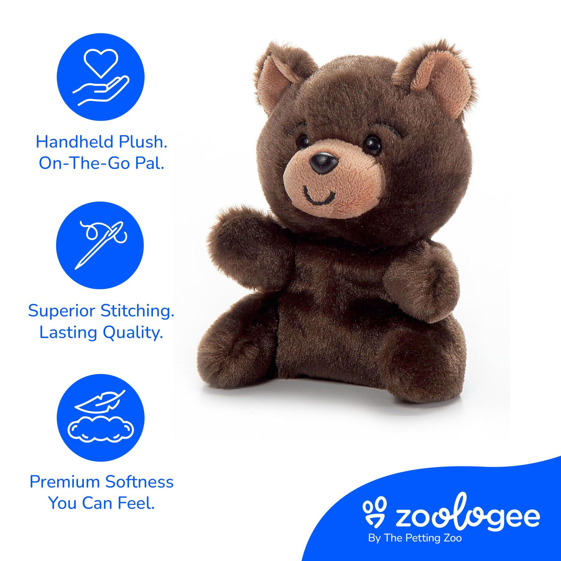 The Petting Zoo Brown Bear Stuffed Animal Plushie, Gifts for Kids, Nuggetz Wildlife Animals, Bear Panda Plush Toy, 6 inches
