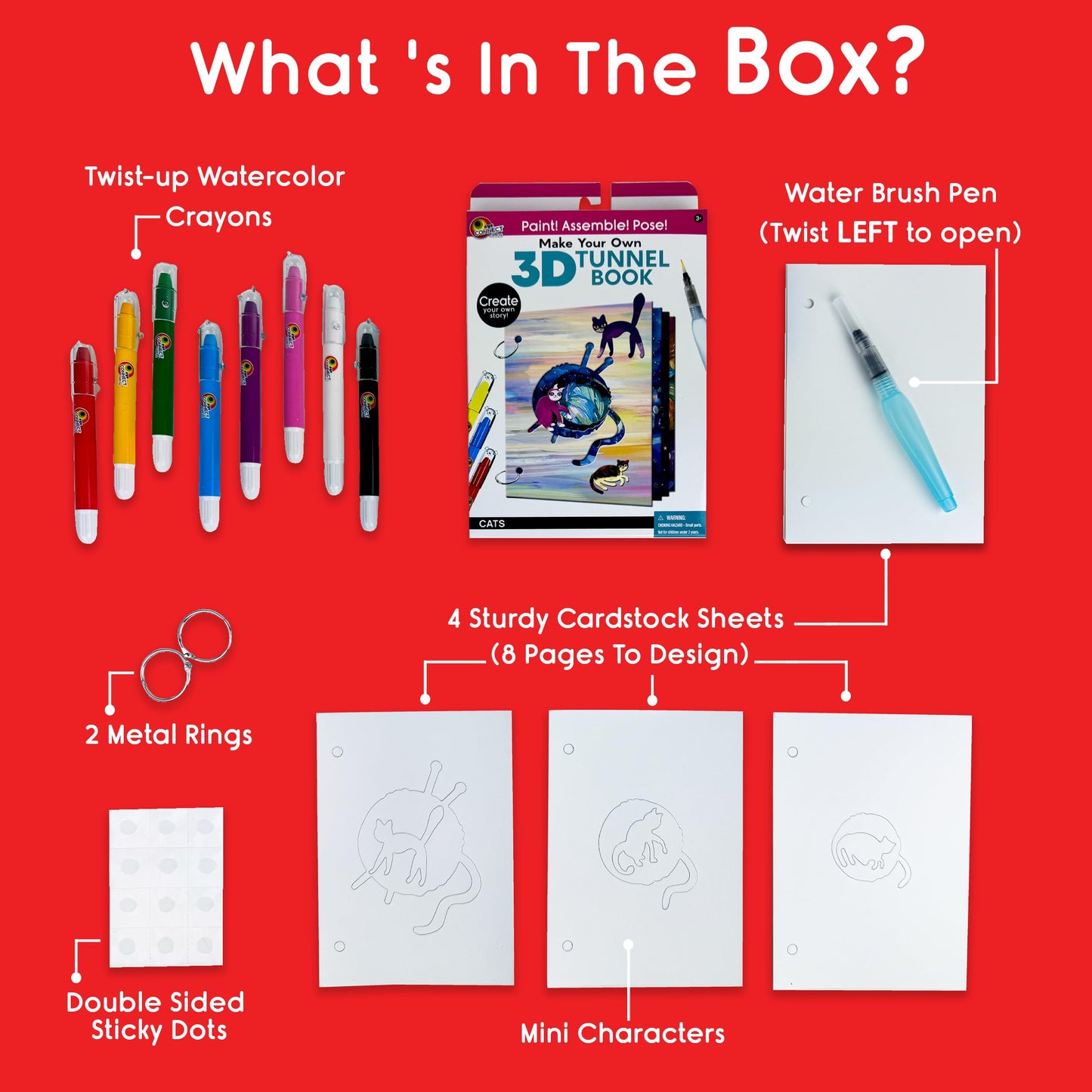 EyeConnect Crafts Make Your Own 3D Tunnel Book | Mini DIY Book Art & Craft Kit | Build, Paint & Draw Your Own Book with Mini Animals | Award-Winning