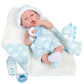 JC Toys La Newborn All-Vinyl-Anatomically Correct Real Boy 15" Baby Doll in Blue and Deluxe Accessories, Designed by Berenguer., Blue - Dots,