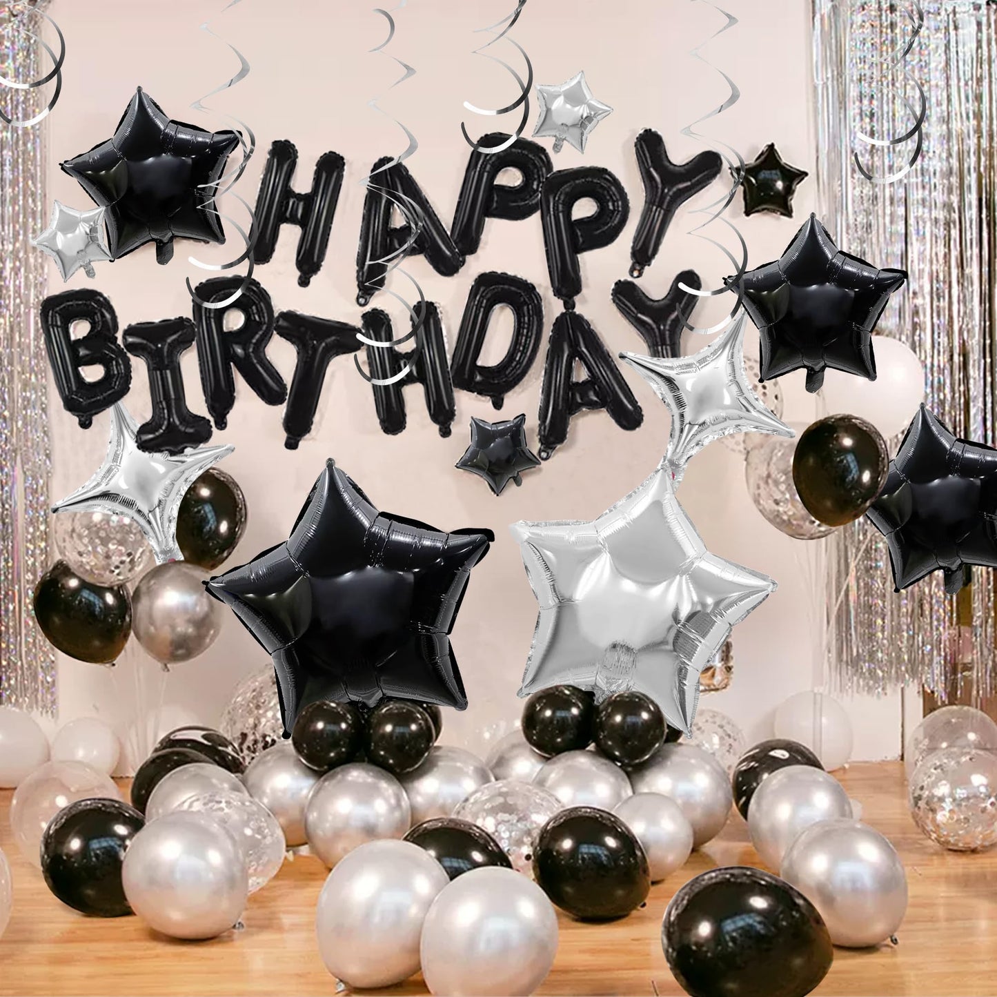 56 PCS Black Happy Birthday Balloons Happy Birthday Banner Balloons
