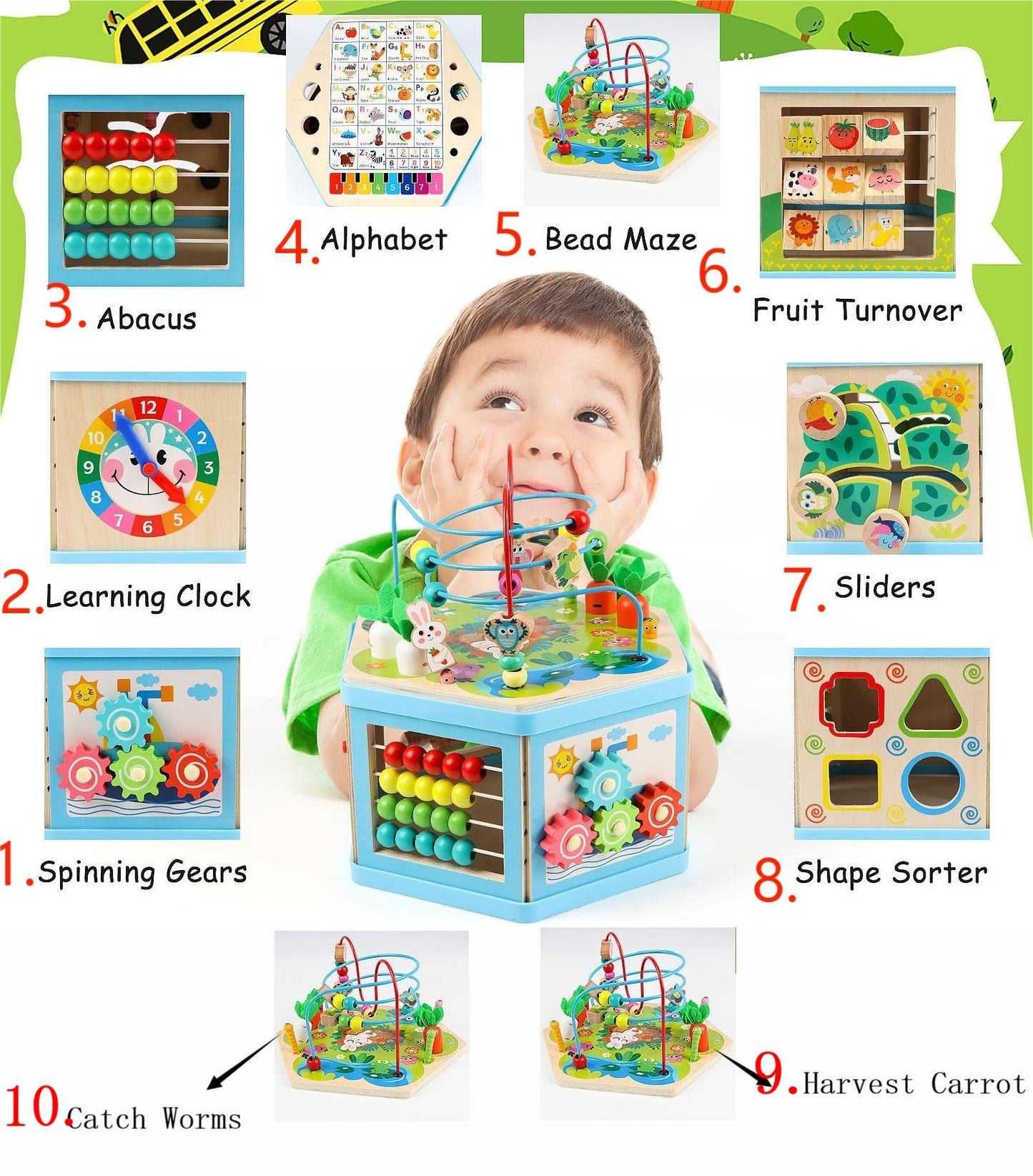 Vomocent Wooden Activity Cube for 1 Year Old Kids, Educational Learning Bead Maze for Toddler Age 1-3, Developmental Montessori Toys for 12-36 Months