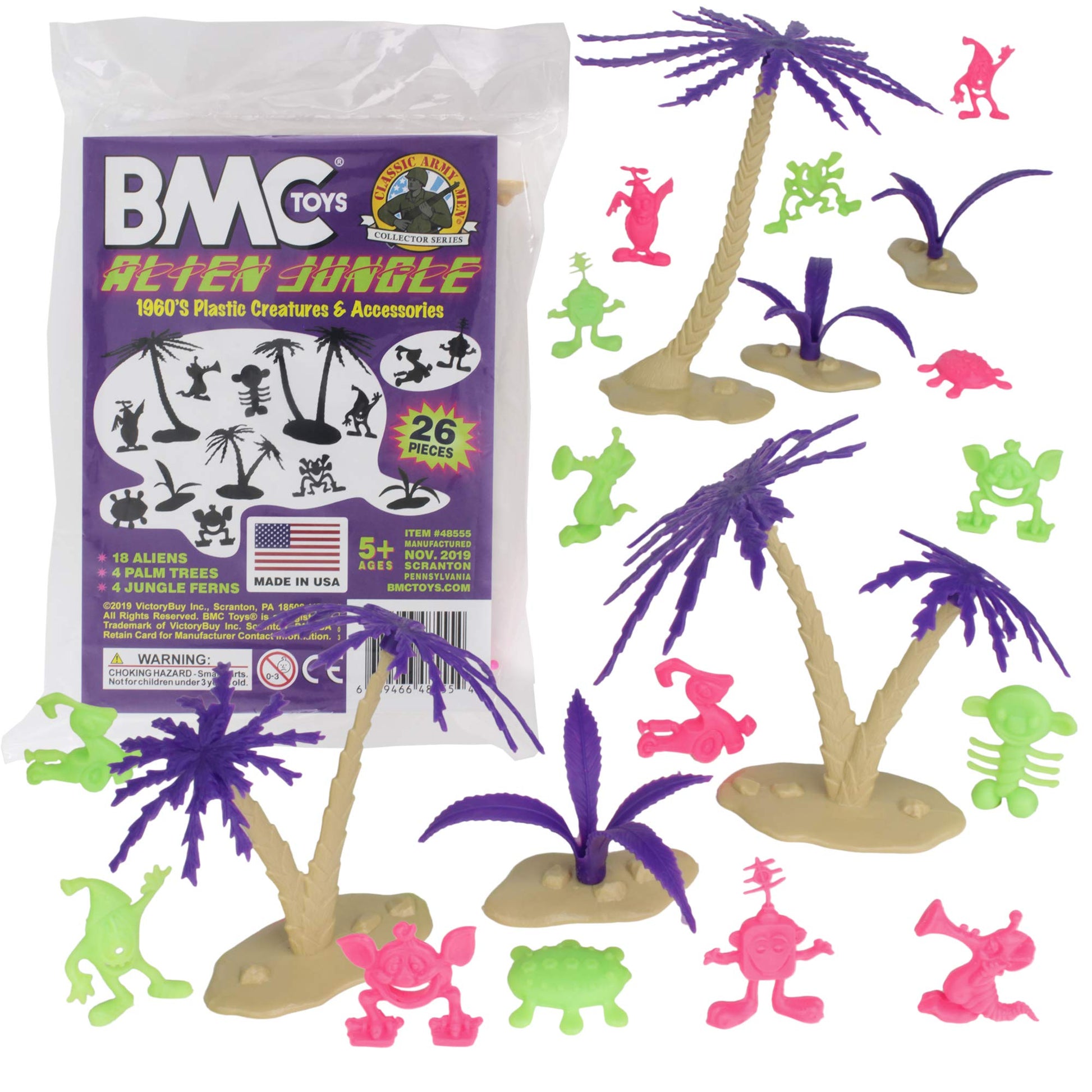 BMC Classic Sci-Fi Alien Jungle - 26pc Plastic Martian Figure Accessory Playset