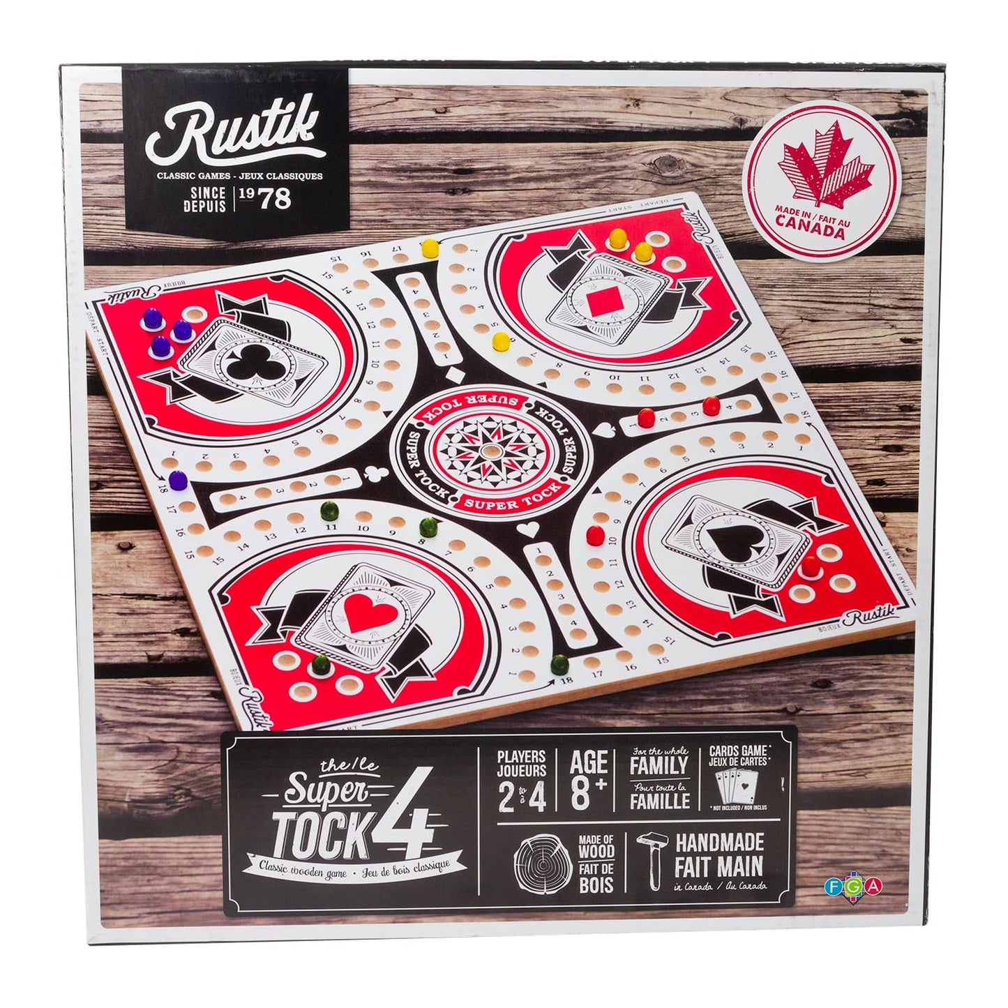 Rustik: 4-Player Tock Pachisi Game - 20" Board - Handmade Wooden Playing Board & Components, Classic Family Strategy Game, Ages 8+, 2-4 Players