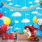 Cartoon Toy Inspired Story Birthday Party Decoration, 2 Pack Story Party Photo Booth Prop, Blue Sky White Cloud Fringe Curtains Tinsel Photo Streamers