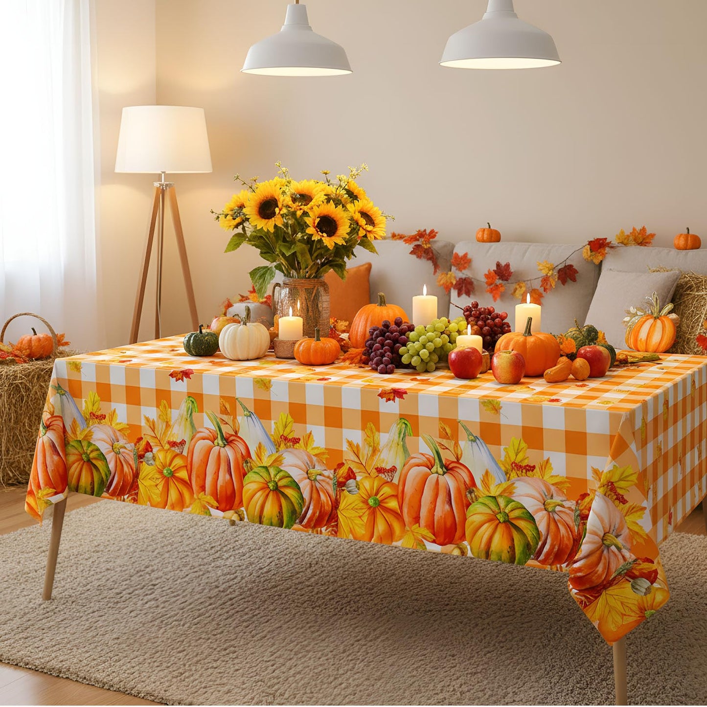 Newwiee 3 Pcs Thanksgiving Disposable Tablecloths Plastic Fall Table Covers 54 x 108 Inch Autumn Rectangle Tablecloths Pumpkin Maple Leaves Turkey