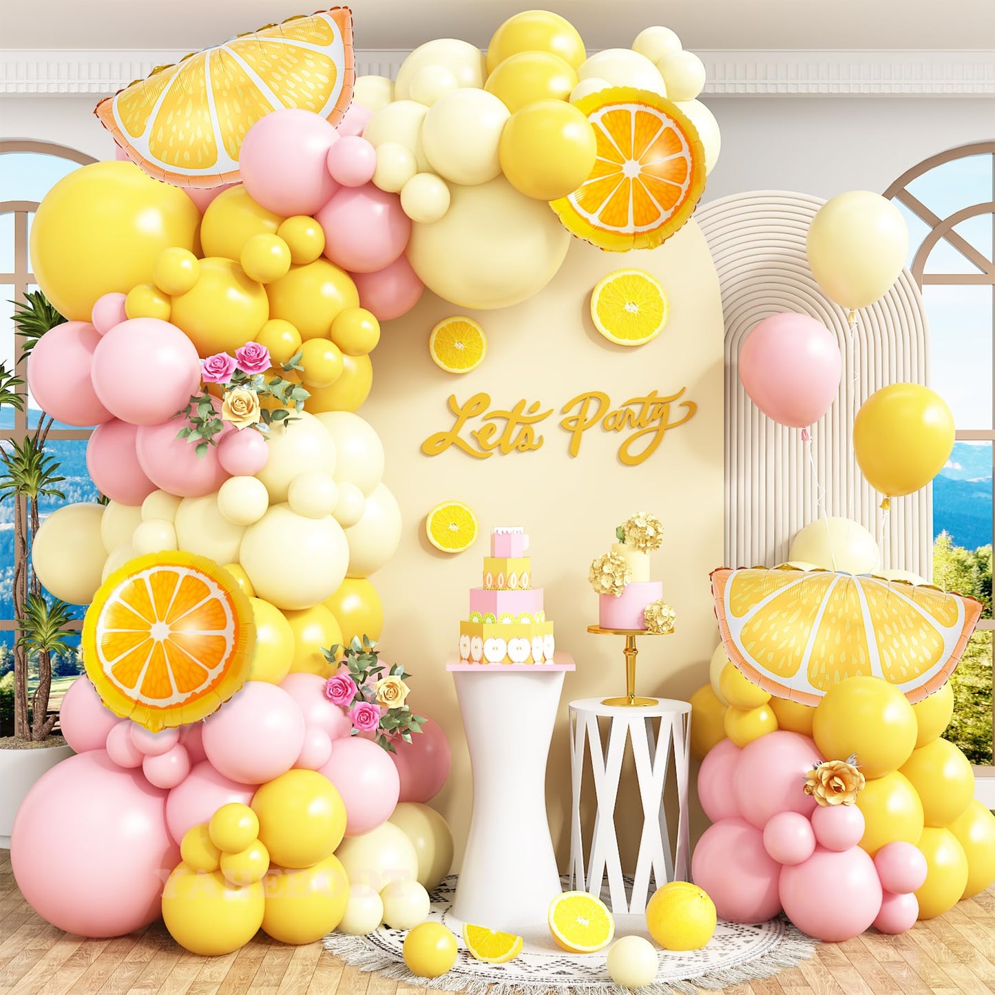 Lemon Balloon Arch Garland Kit,162pcs Pastel Yellow Pink and Yellow Balloon Arch Kit with Lemon Yellow Foil Balloons for Lemon Baby Shower,Lemonade