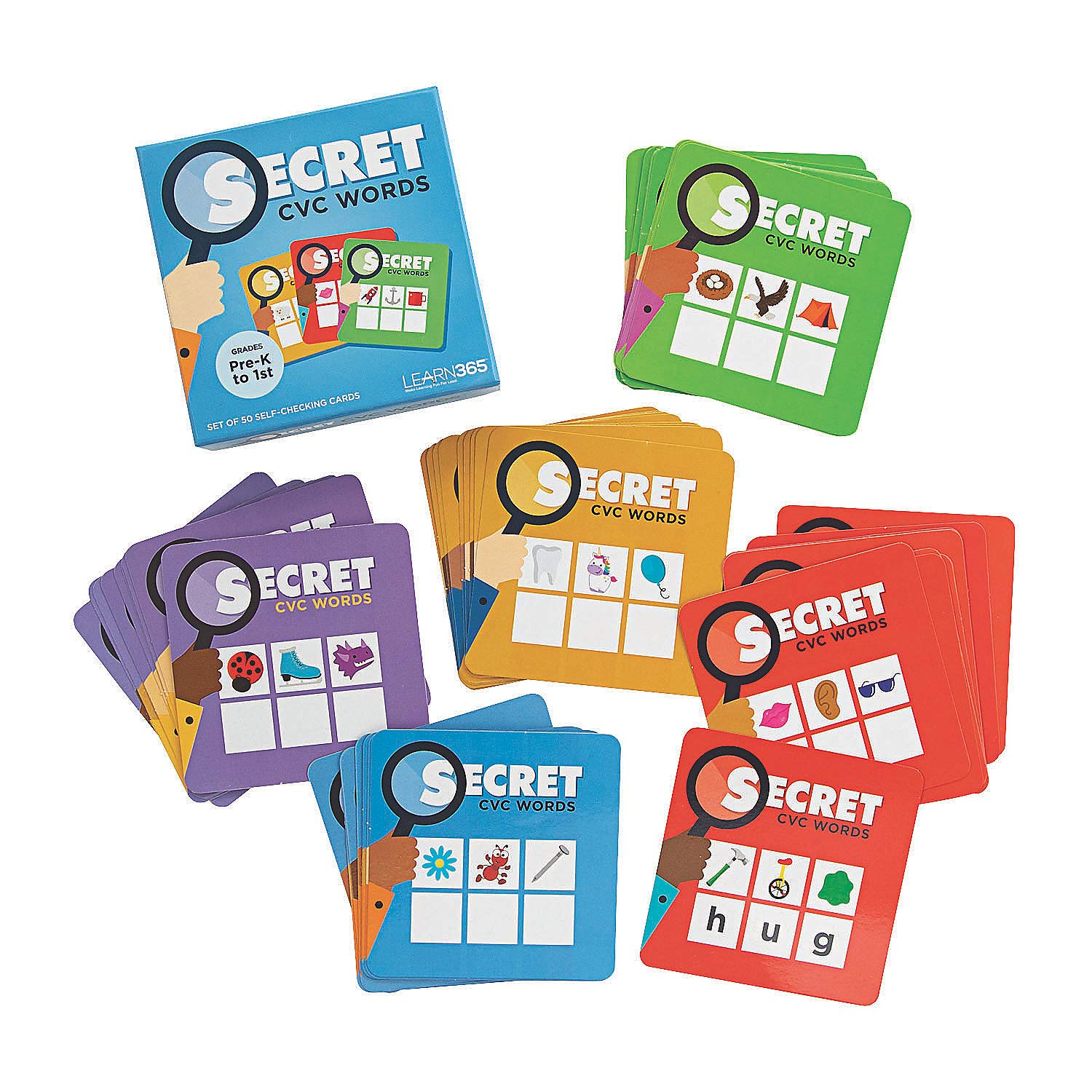 Fun Express Secret CVC Word Cards - Fun & Educational Phonics and Reading Activity for Kids - Improve Vocabulary Word Recognition and Spelling Skills