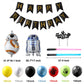 Haooryx 35PCS Galaxy Wars Birthday Party Favor Supplies for Kids, Black Series Birthday Banner Darth Vader Cake Topper Decoration Latex Balloons War