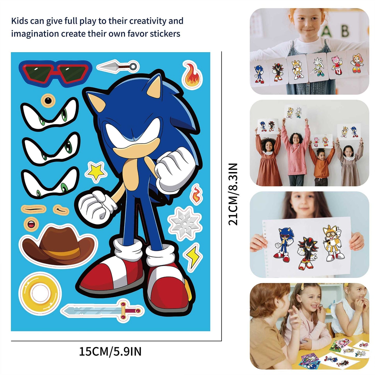 TQDGTOY Make-a-face Stickers Sheets Make Your Own Stickers,Mixed & Matched with 6 Designed Characters(4 of Each) for Party Favors Supplies, Reward