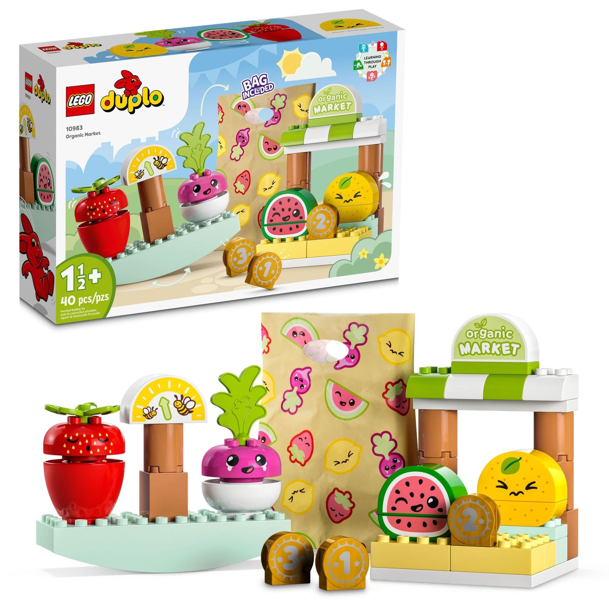 LEGO DUPLO My First Organic Market 10983, Fruit and Vegetables Toy Food Set, Learn Numbers, Stacking Educational Toys for Toddlers 18 Months - 3 Years