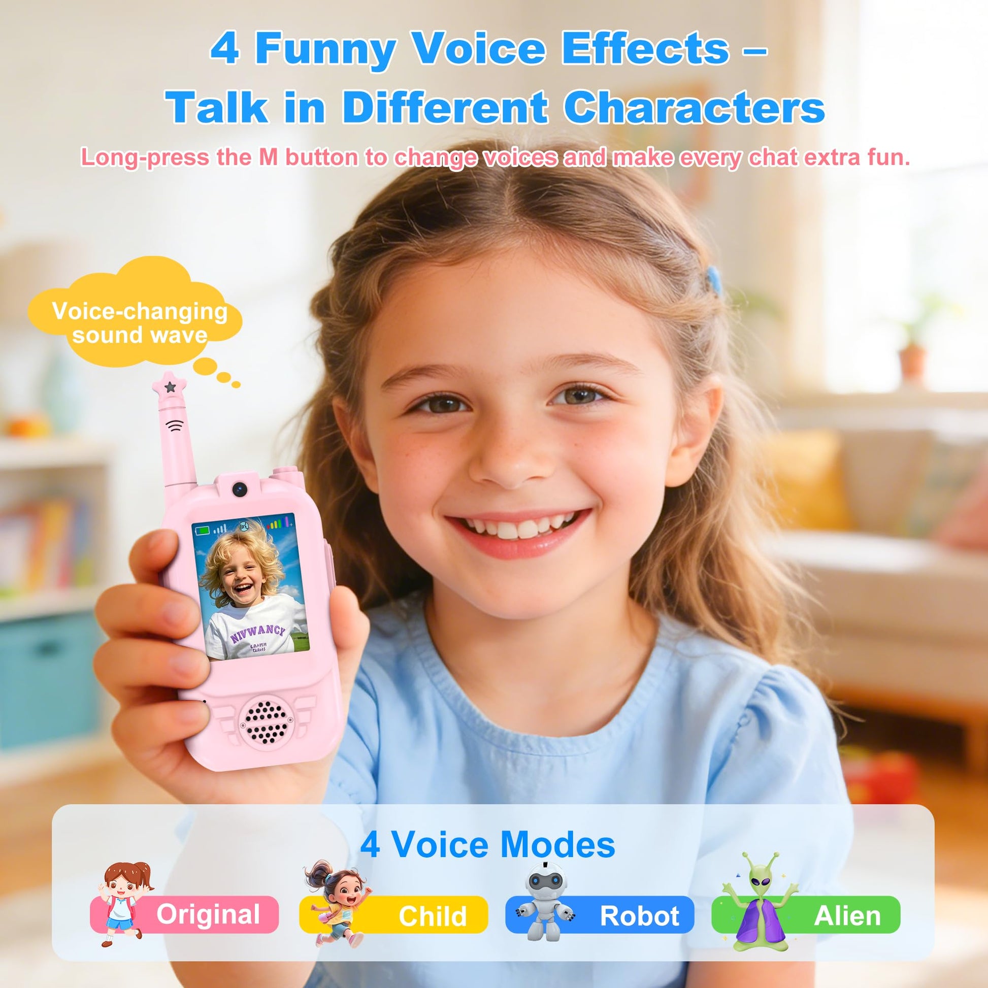 Video Walkie Talkies for Kids 2 Pack, USB-C Rechargeable with 2.0" Screen, Video Chat & Photo Sharing, Long Range Two Way Radio Toys for Boys Girls