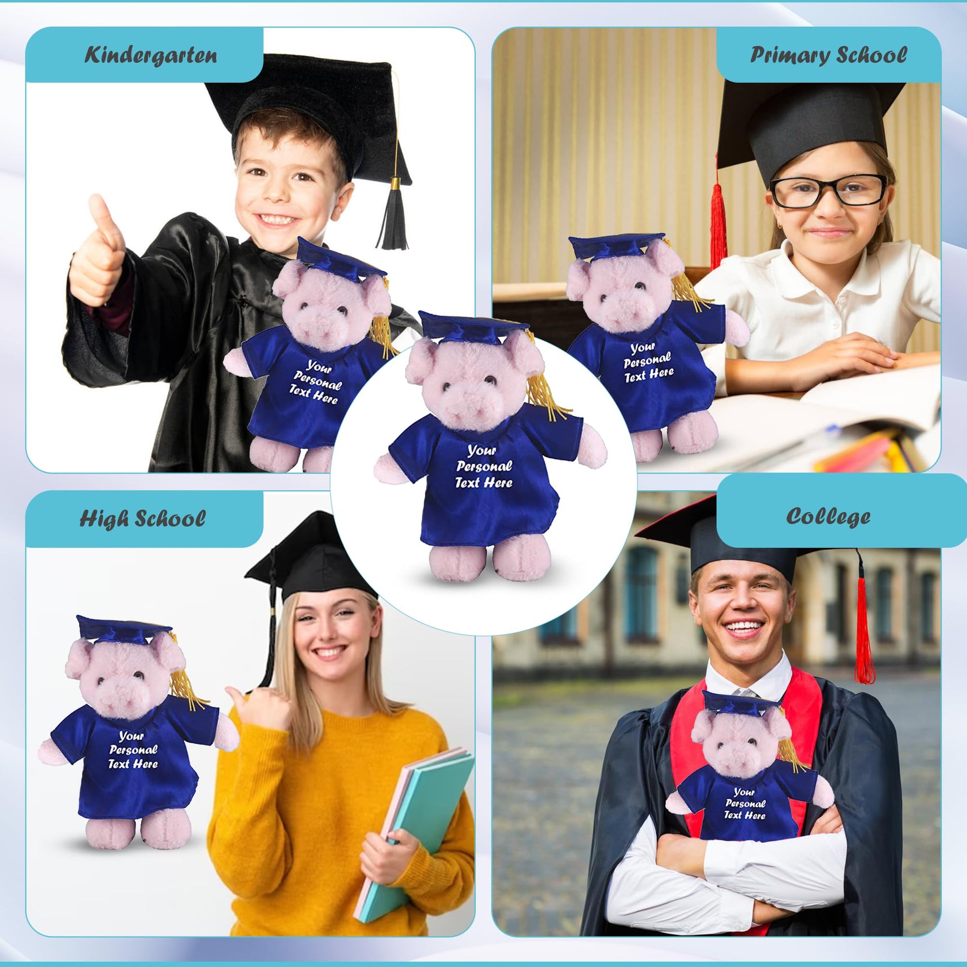 Made By Aliens Plush Stuffed Animal Toys 12 Inches Present Gifts for Graduation Day, Personalized Text, Name or Your School Logo on Gown, Best for Any