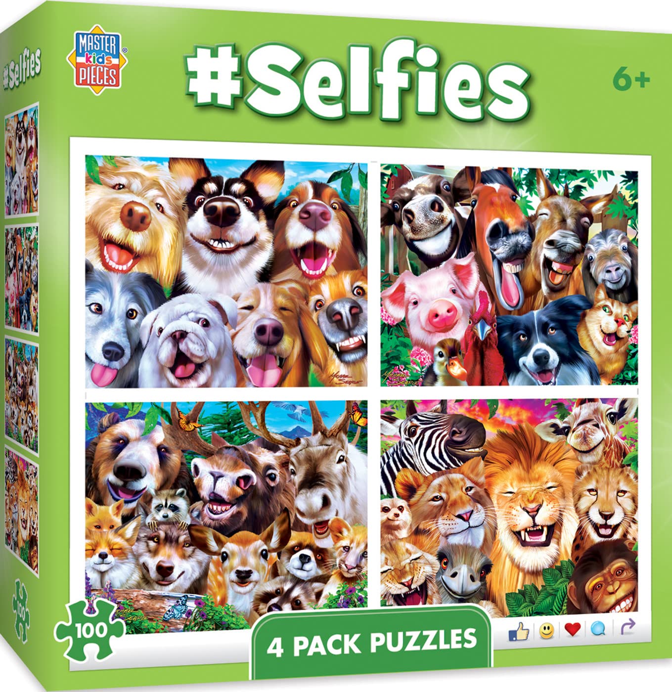 MasterPieces - Jigsaw Puzzle Set for Kids 6+ Years, 4-Pack of 100 Pieces, Educational and Fun Game, Silly Animals Collection, Gift Idea for Children