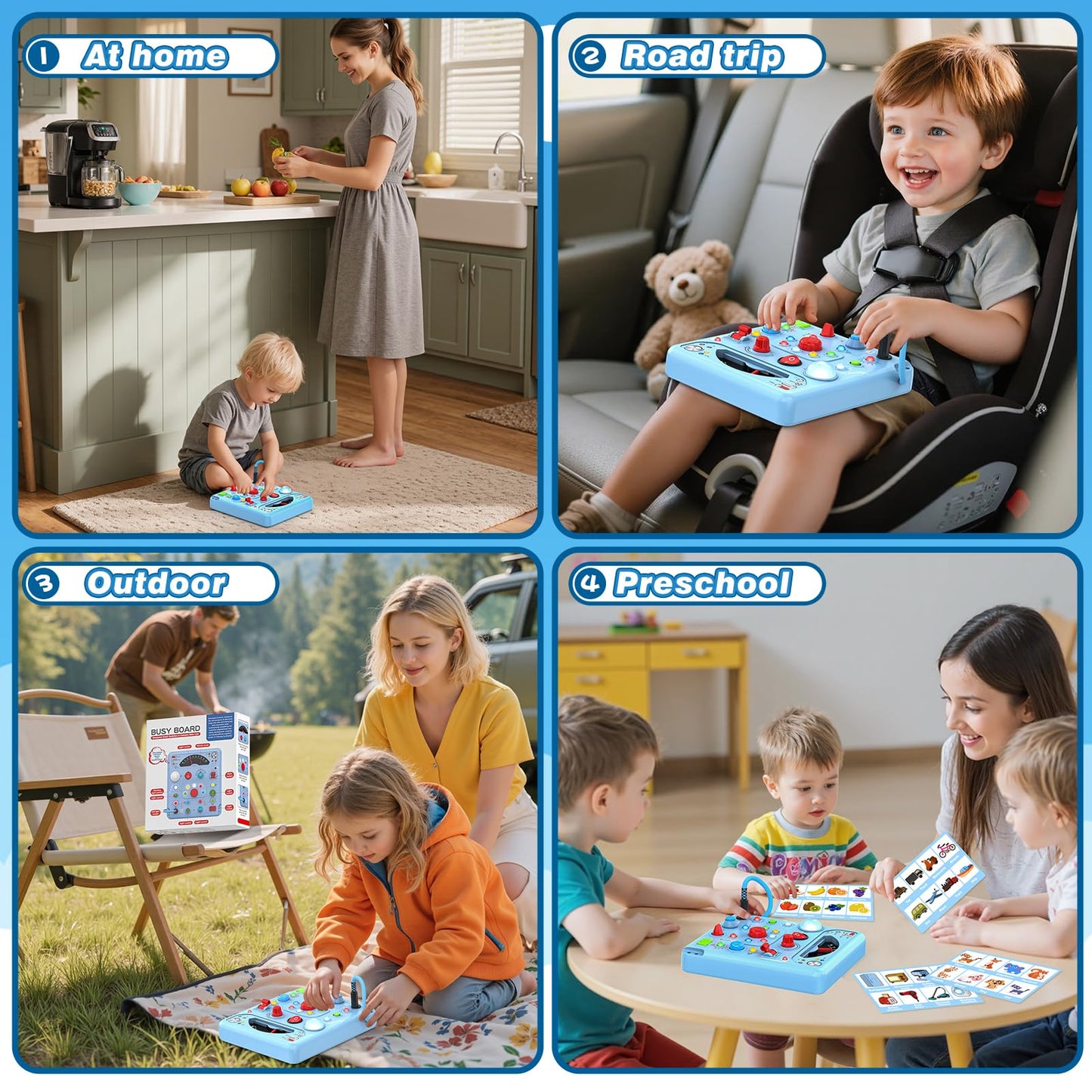 Busy Board Montessori Toys for Toddlers 1 2 3 4 Year Old with 13 LED Lights, Sensory Board Toys Educational Learning for Toddlers, Activity Toy