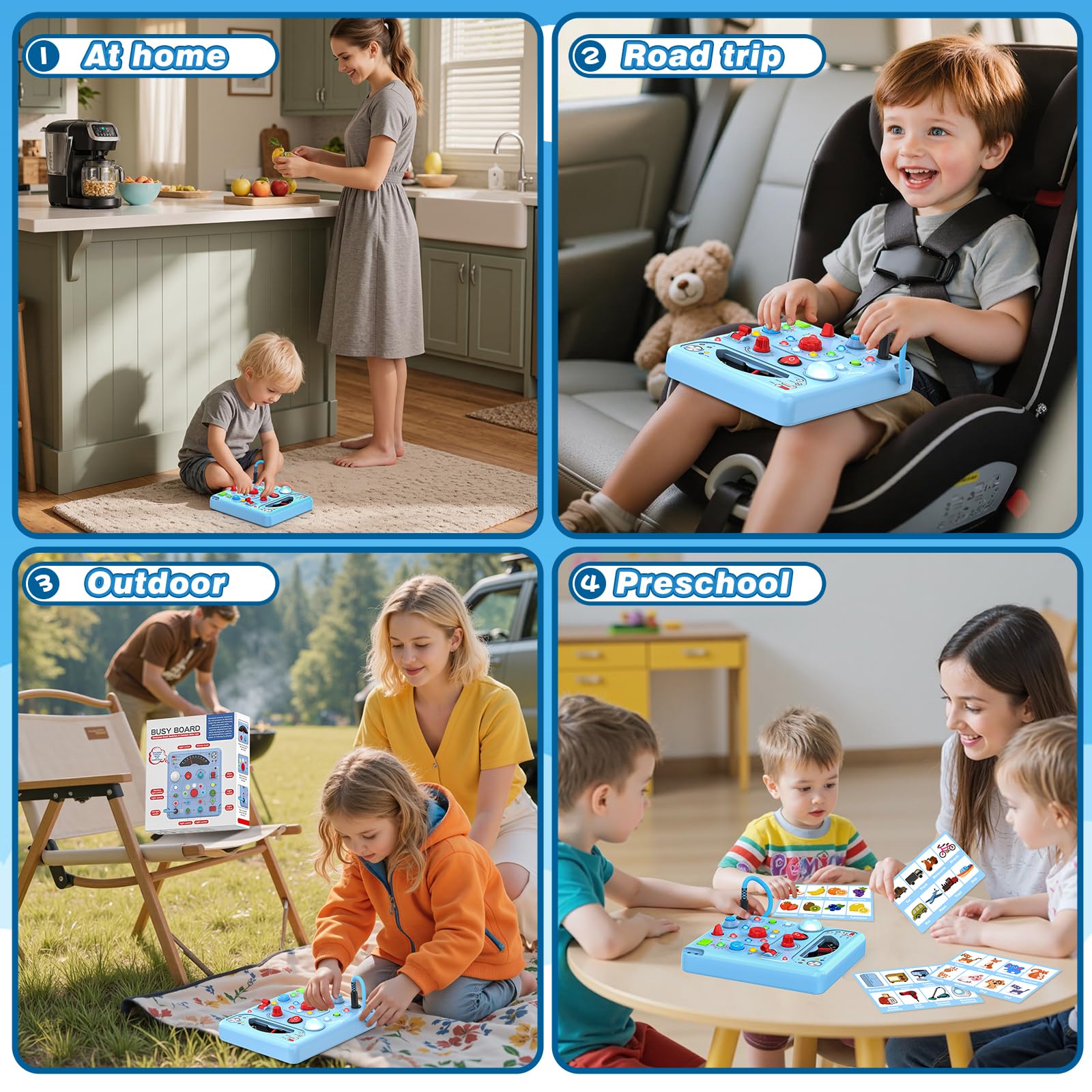 Busy Board Montessori Toys for Toddlers 1 2 3 4 Year Old with 13 LED Lights, Sensory Board Toys Educational Learning for Toddlers, Activity Toy