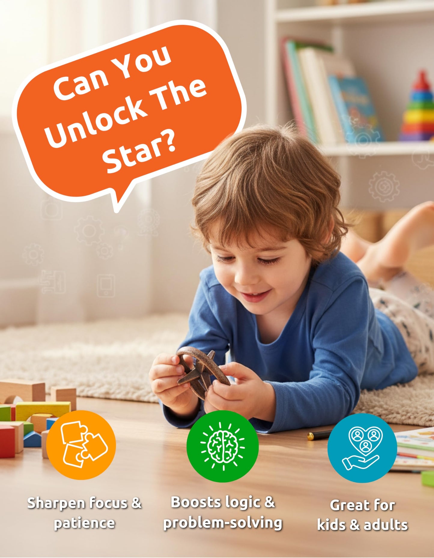 Star in Circle Puzzle - Cast Metal Brain Teaser IQ Game, Mind Twisting Logic Puzzle, Stress Relief Fidget Brain Teaser& Unique Gift