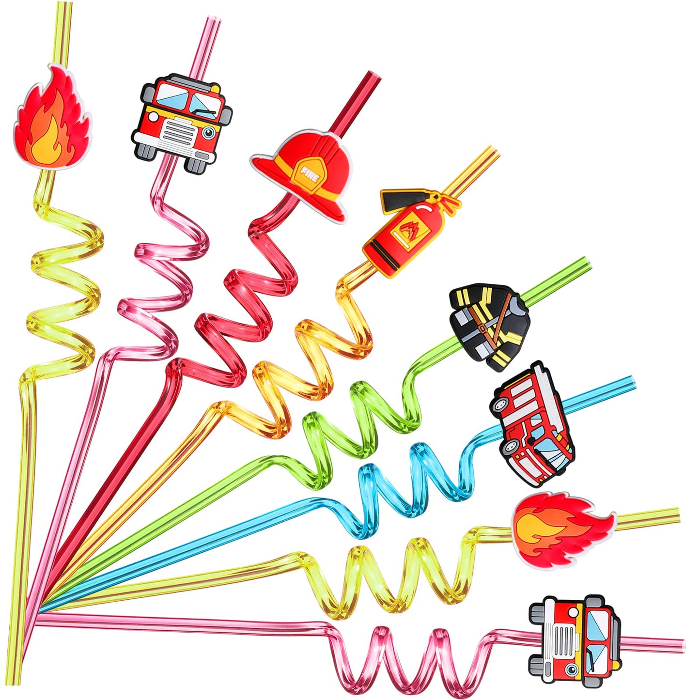 24 Fire Truck Party Favors Drinking Straws for Fire Truck Birthday Party Supplies with 2 PCS Straws Cleaning Brush
