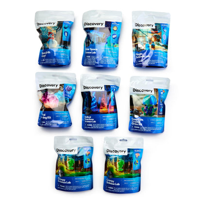Discovery Mini Science Kit 8-Pack, 32 STEM Science Experiments for Kids, Chemistry, Crystal Growing, Slime, Magic, Space, Creepy, Frozen Activity