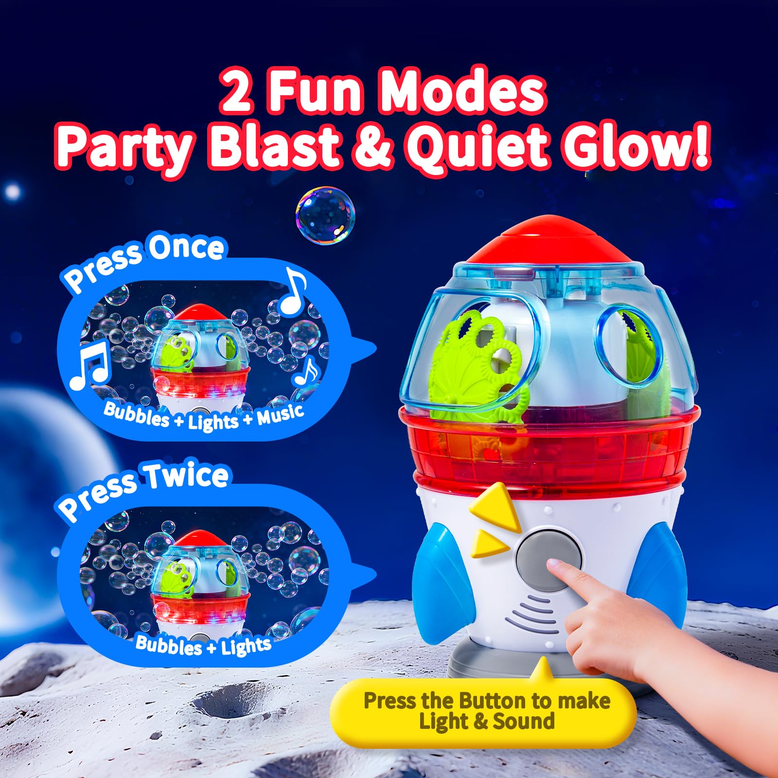 Rocket-Shaped Bubble Machine for Kids & Toddlers with Lights & Music