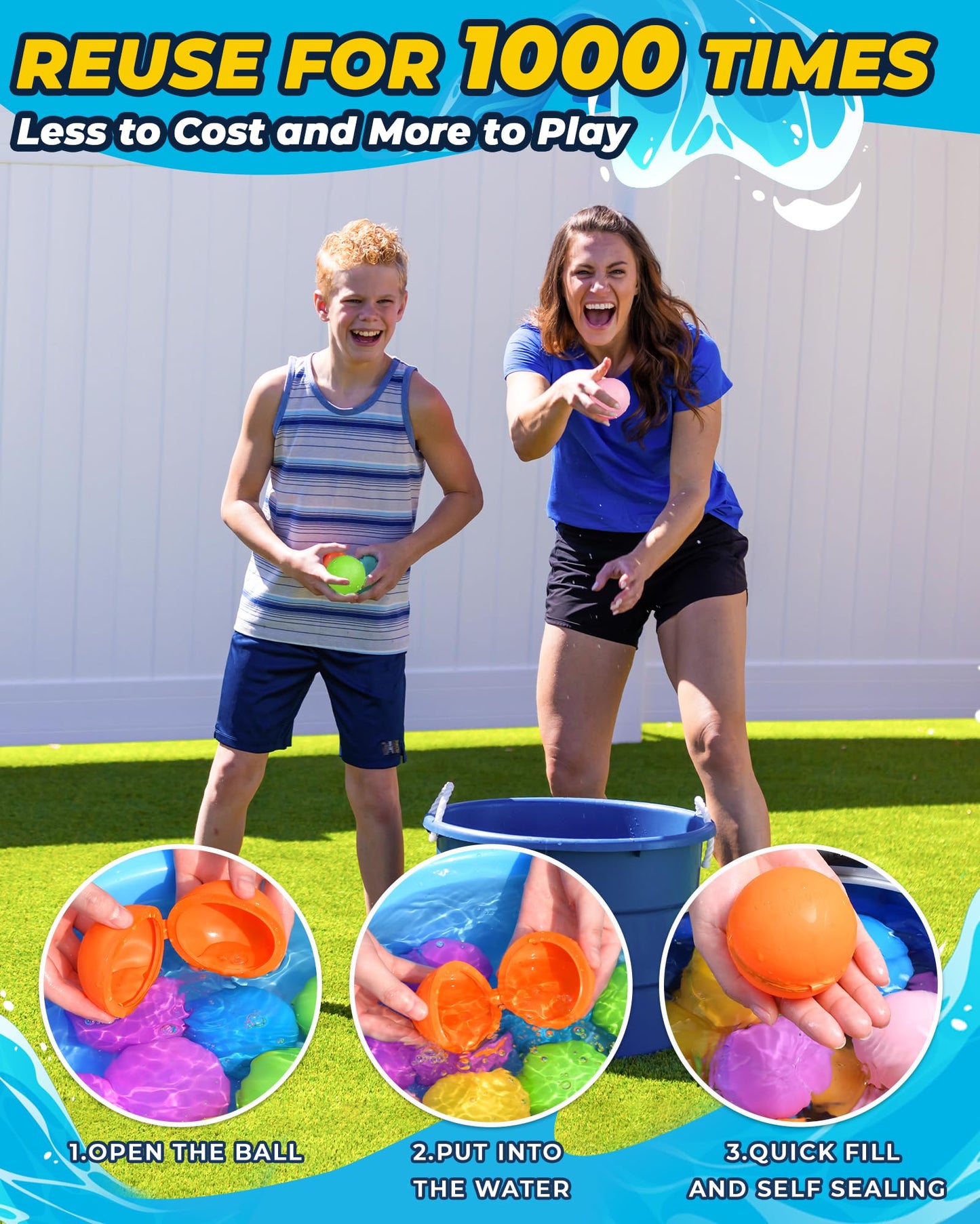 Reusable Water Balloons：16 Pack Refillable Water Bomb Splash Balls Self Sealing Quick Fill - Latex-Free Silicone Water Toys for Kids Adults - Water
