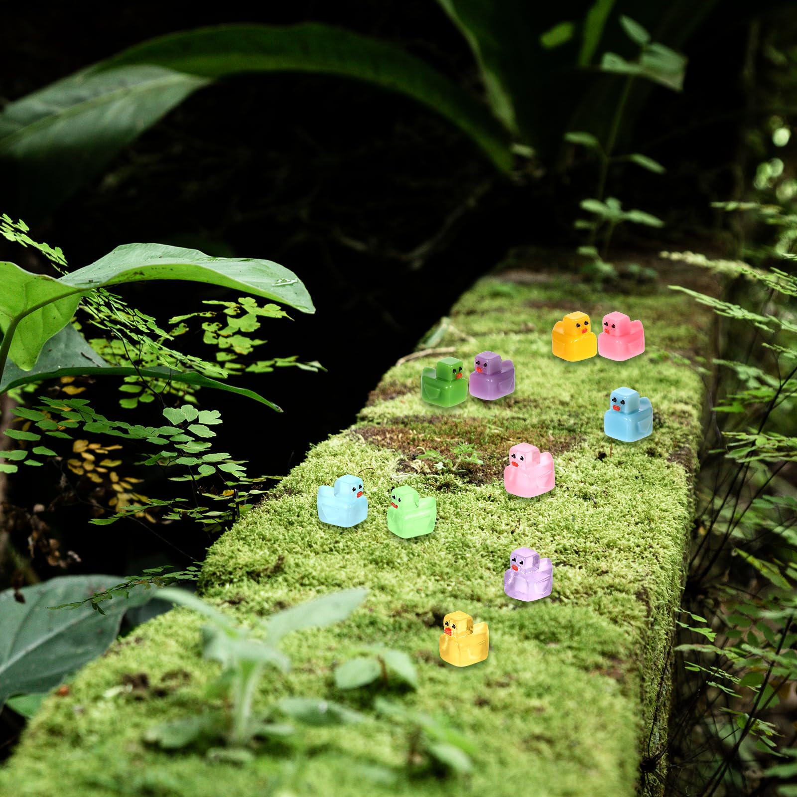 NYTGAH 100 PCS Mini Resin Ducks, Colorful Tiny Ducks in Bulk, Mini Resin Animals to Hide, Glow in the Dark Party Supplies, Miniature Figurines