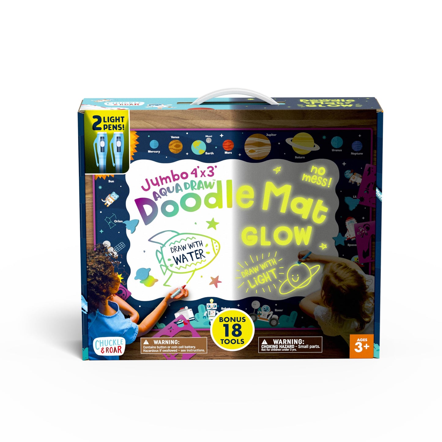Chuckle & Roar - Aqua Draw Doodle Mat Glow - Water Color Magic Mat - Erase By Letting Mat Dry - Easy Play Anywhere - Ages 3 and Up