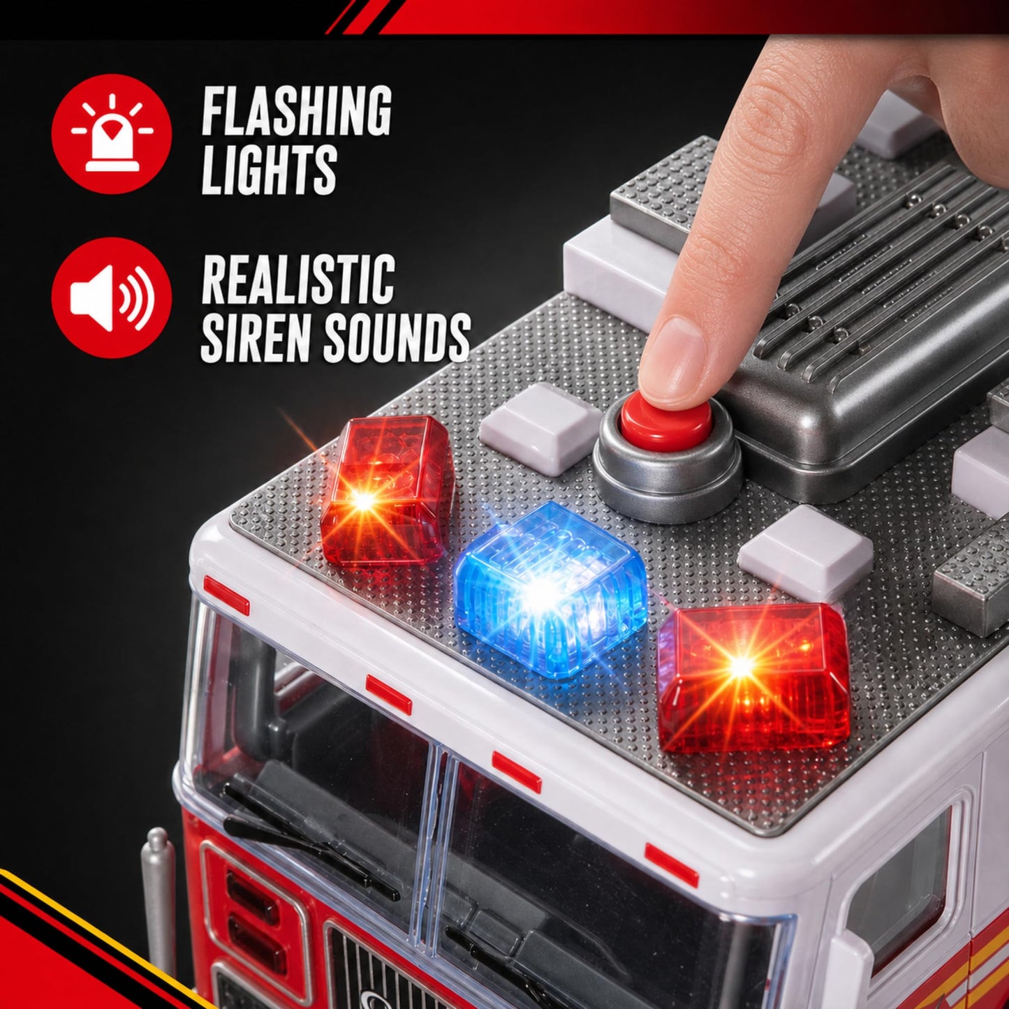 Liberty Imports RC Fire Truck - Big Remote Control Toy Fire Truck - 14" Rescue Fire Engine with Flashing Lights and Siren Sounds, Extendable Rescue