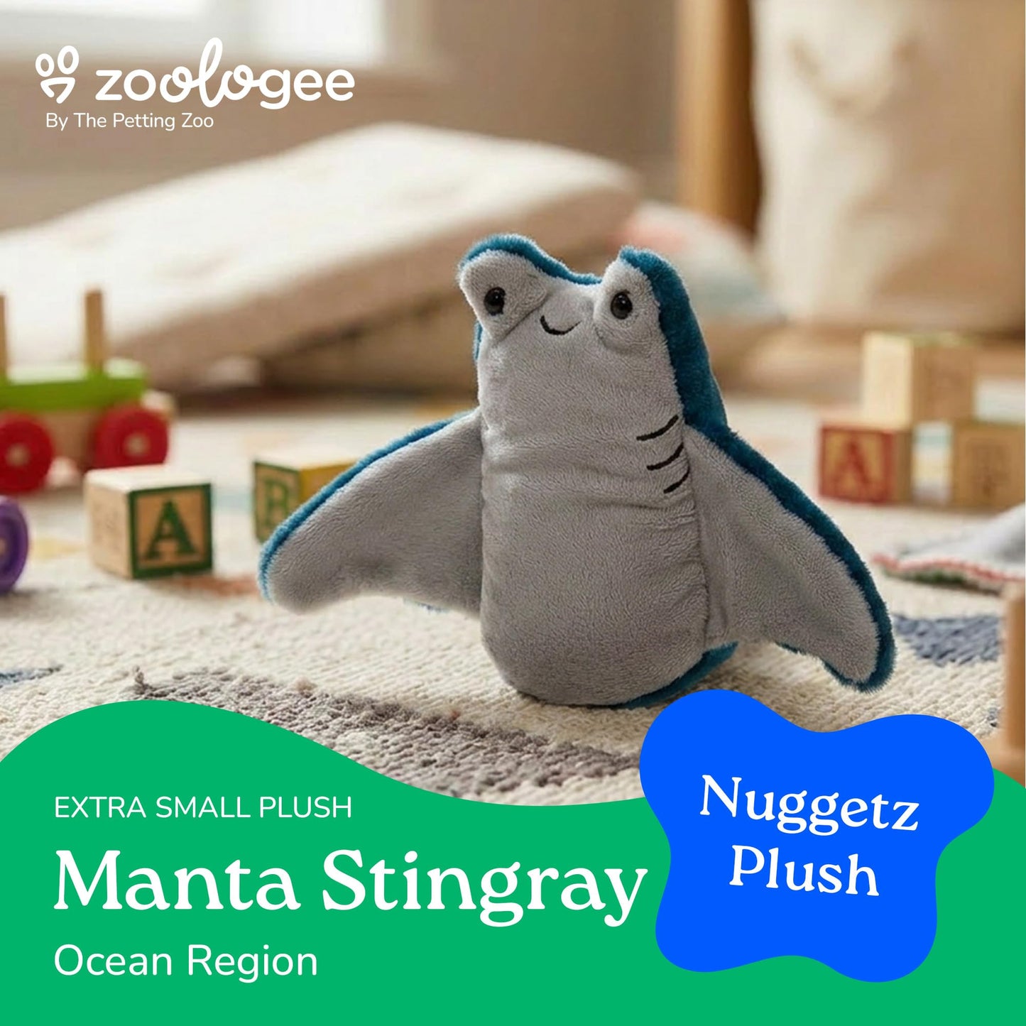 The Petting Zoo Manta Stingray Stuffed Animal Plushie, Gifts for Kids, Nuggetz Sealife Animals, Stingray Plush Toy, 6 inches