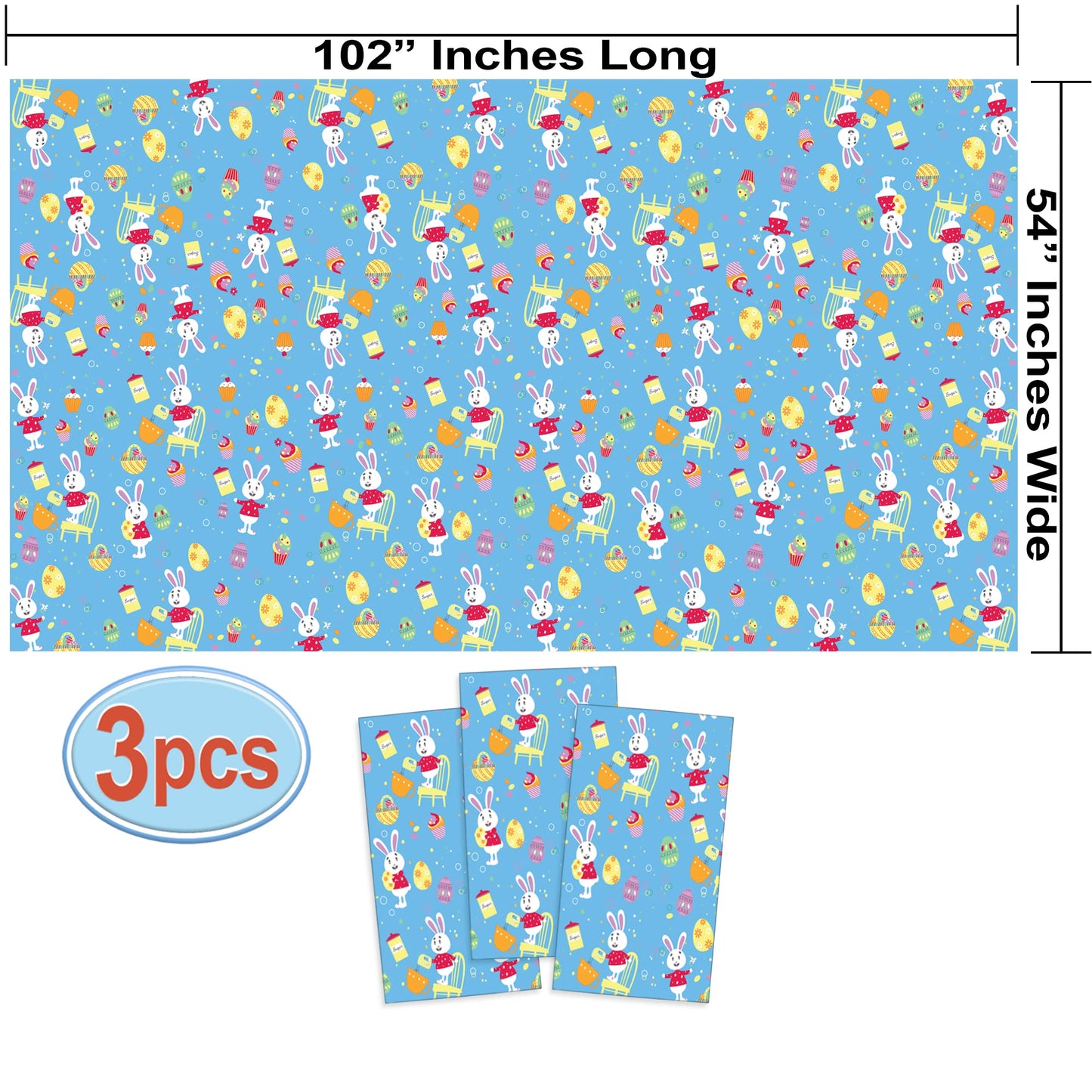 AnapoliZ Easter Plastic Tablecloth | 3 Pcs Pack (54” Inch Wide x 102” Inch Long) | Rectangular Easter Table Cover with Bunnies | Easter Party