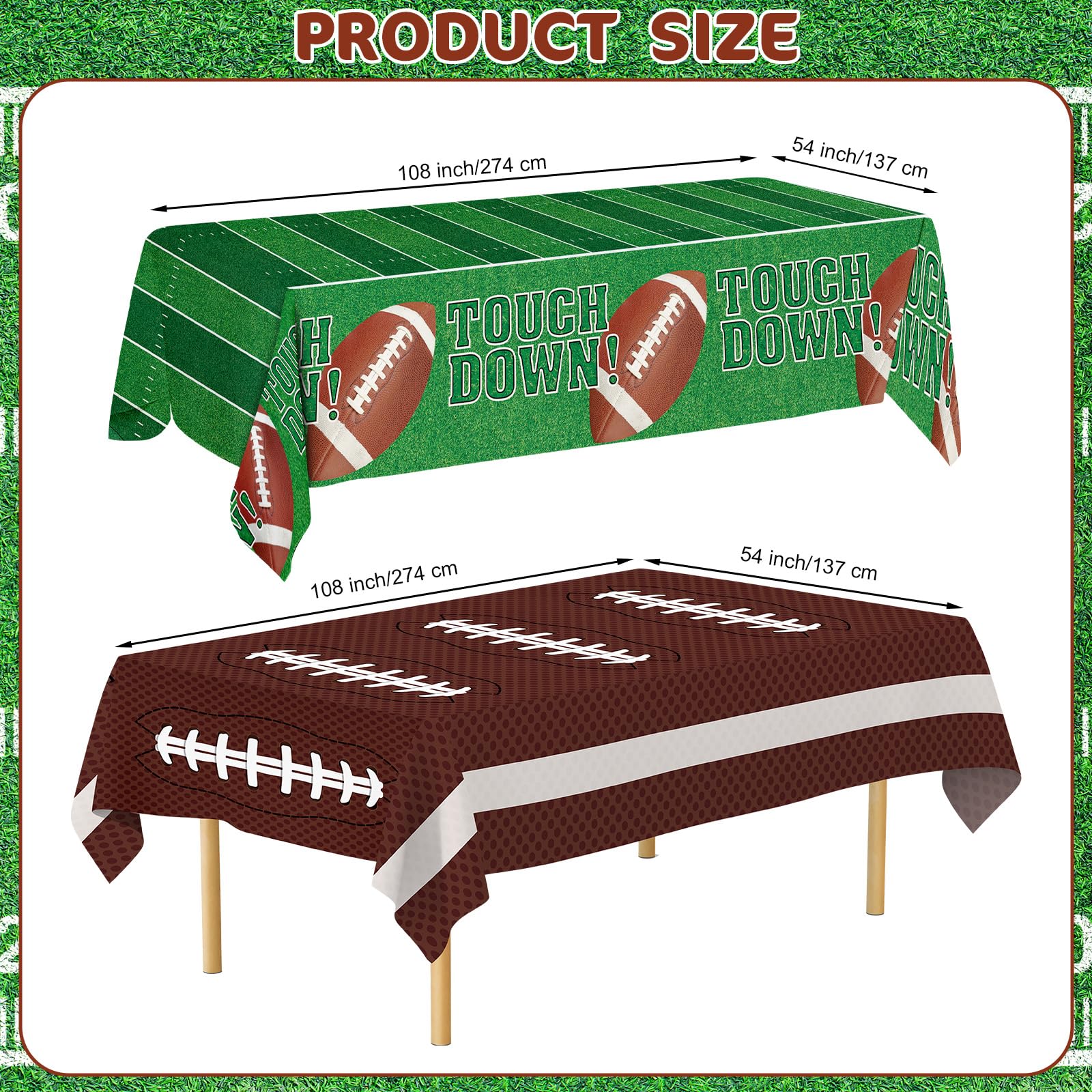 Football Party Decorations - 2 Pack Football Tablecloth Plastic, Disposable TouchDown Table Cover for Football Sport Birthday Party Supplies Favors