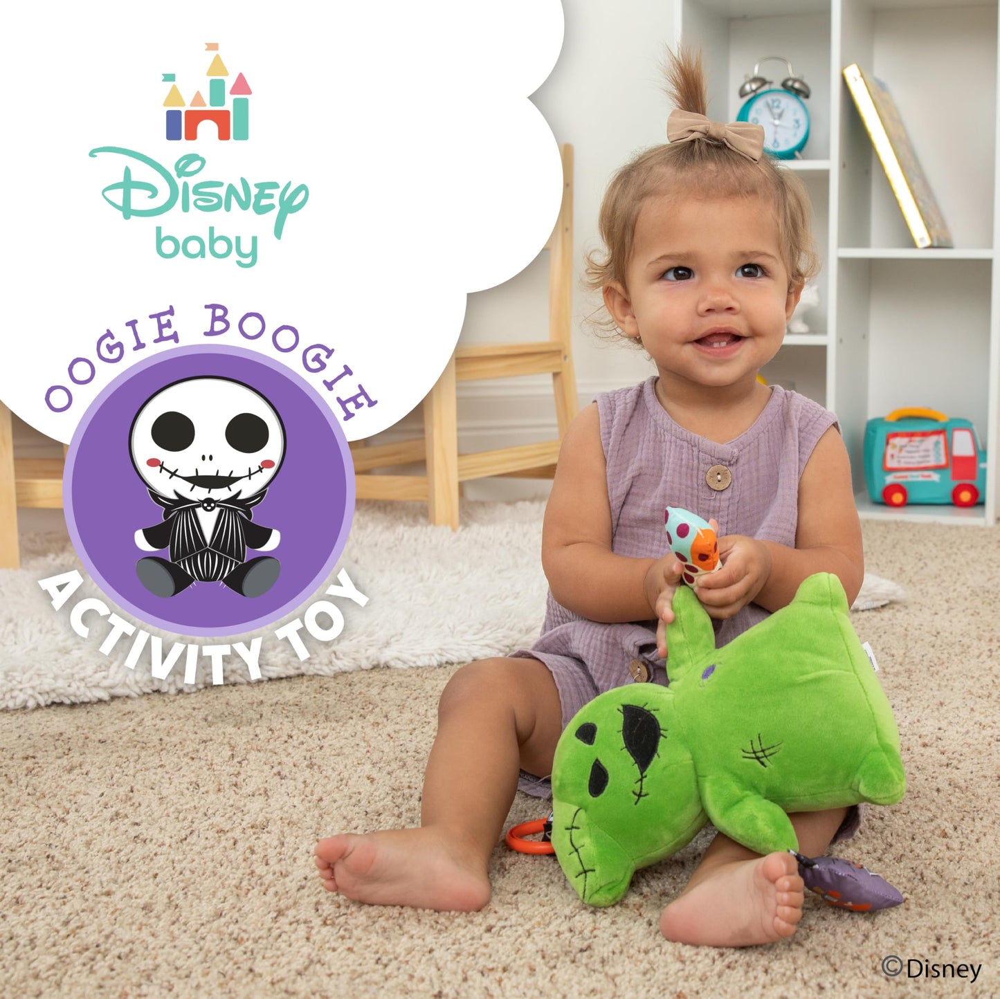 Kids Preferred Disney Baby Nightmare Before Christmas Oogie Boogie On The Go Activity Toy with On The Go Clip, Crinkle, Squeaker, and Rumble Sound