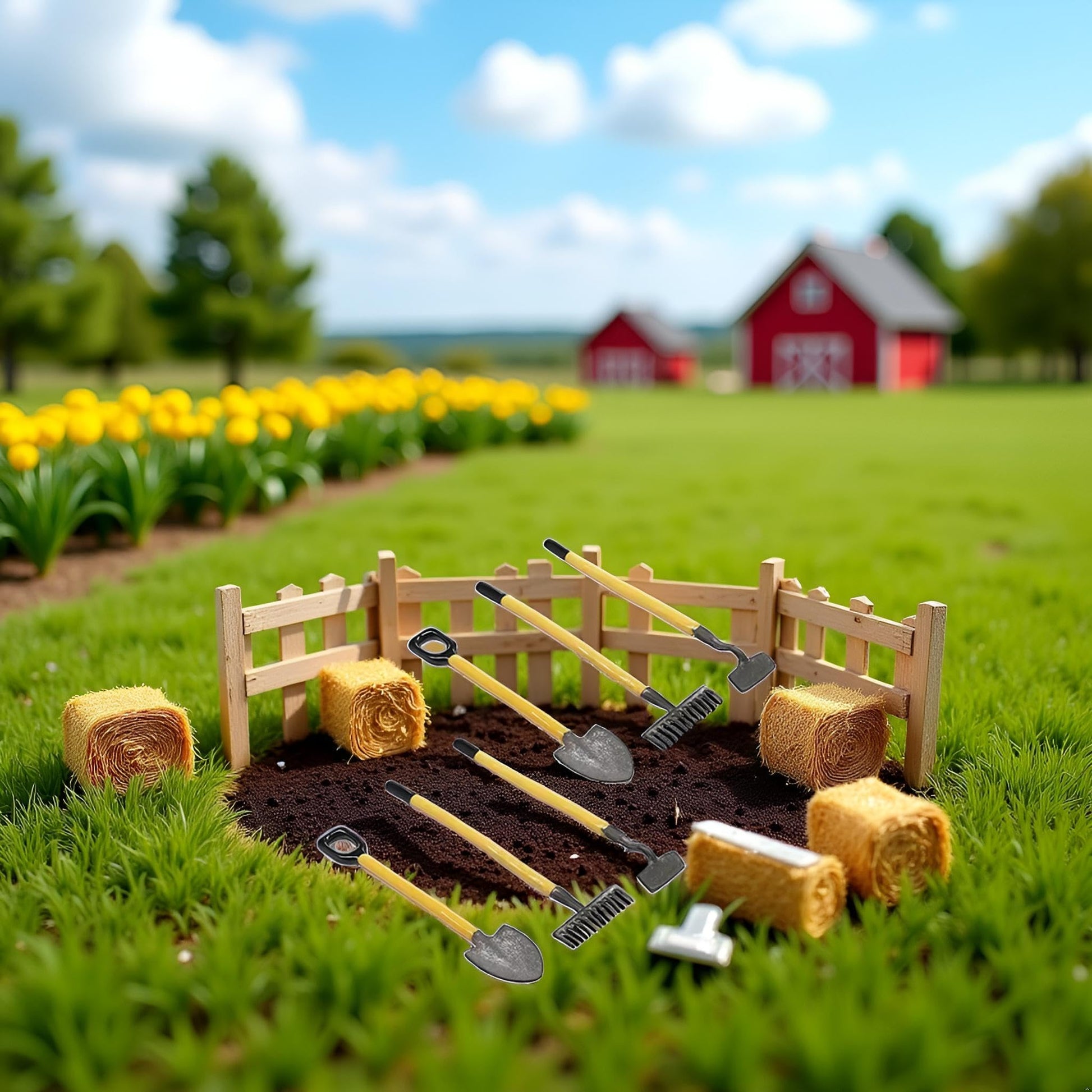 6Pcs 1/12 Miniature Shovel Rake and Hoe Farm Tools Dollhouse Decoration Accessories Yard Supplies Scene Model Set Decor Accessories, Dollhouse
