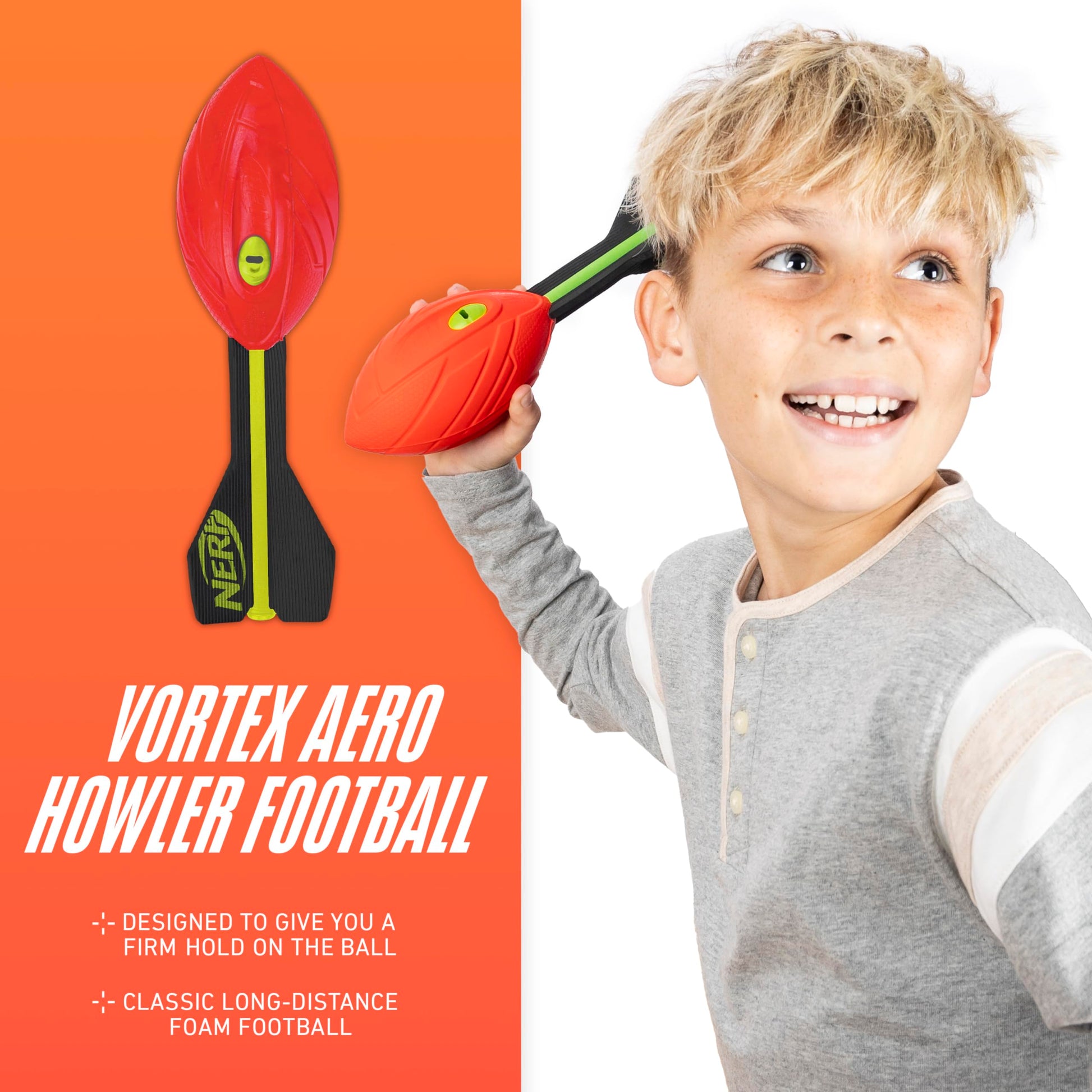 Nerf Vortex Aero Howler Foam Ball, Classic Long-Distance Football, Flight-Optimizing Tail, Whistling Sound, Indoor & Outdoor Fun, Christmas Stocking