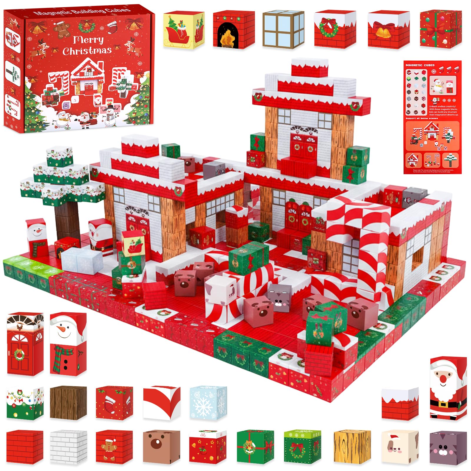 Silkovahamd Christmas Magnetic Blocks Toys 200 Pieces, Educational Magnet Building Tiles Gifts for Toddlers Kids Ages 3-8, STEM Sensory Toys Birthday
