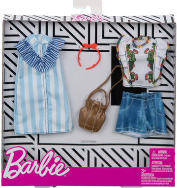 Barbie Clothes - 2 Outfits Doll Include a Blue and White Shirt Dress, Gift for 3 to 8 Year Olds