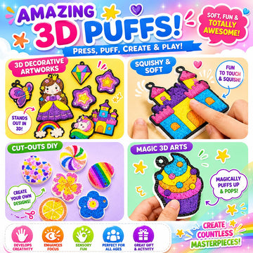 AGENTLAN Magic Puffs 3D Art Kit, Unicorn & Princess Craft kit for Kids 3-8